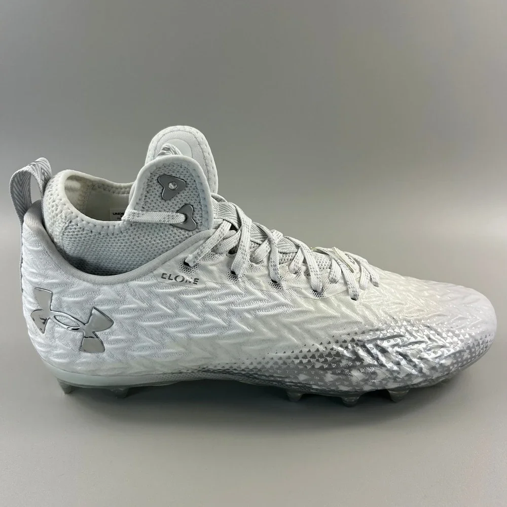 Under Armour Spotlight Clone 3 MC Men Size 8.5 White Silver Football Cleats NEW - Picture 1 of 6